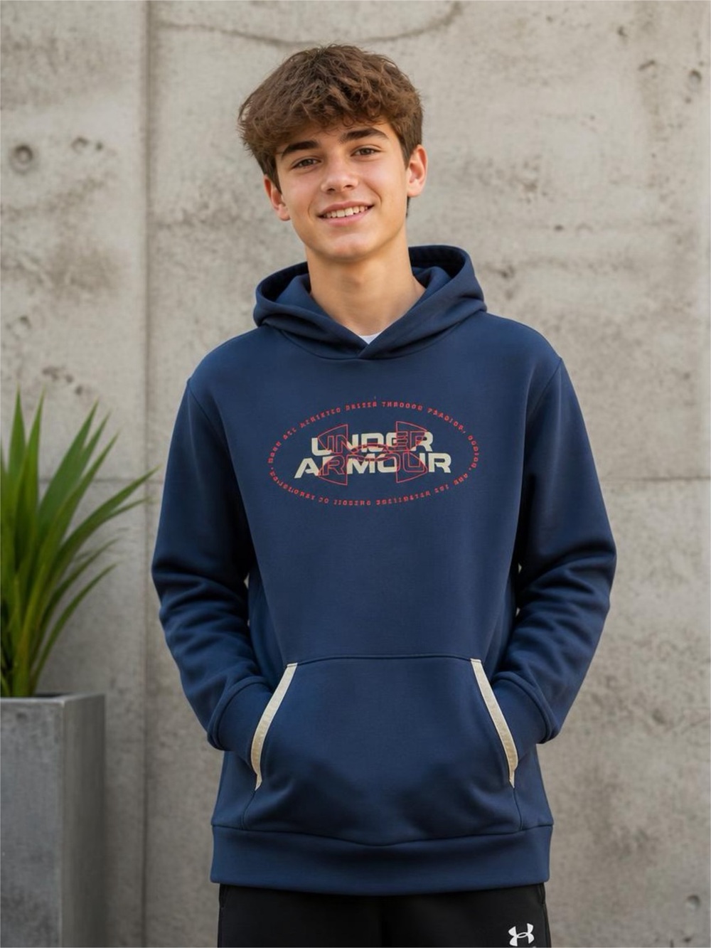 Under Armour Navy Blue Hooded Pullover with Contrast Trim